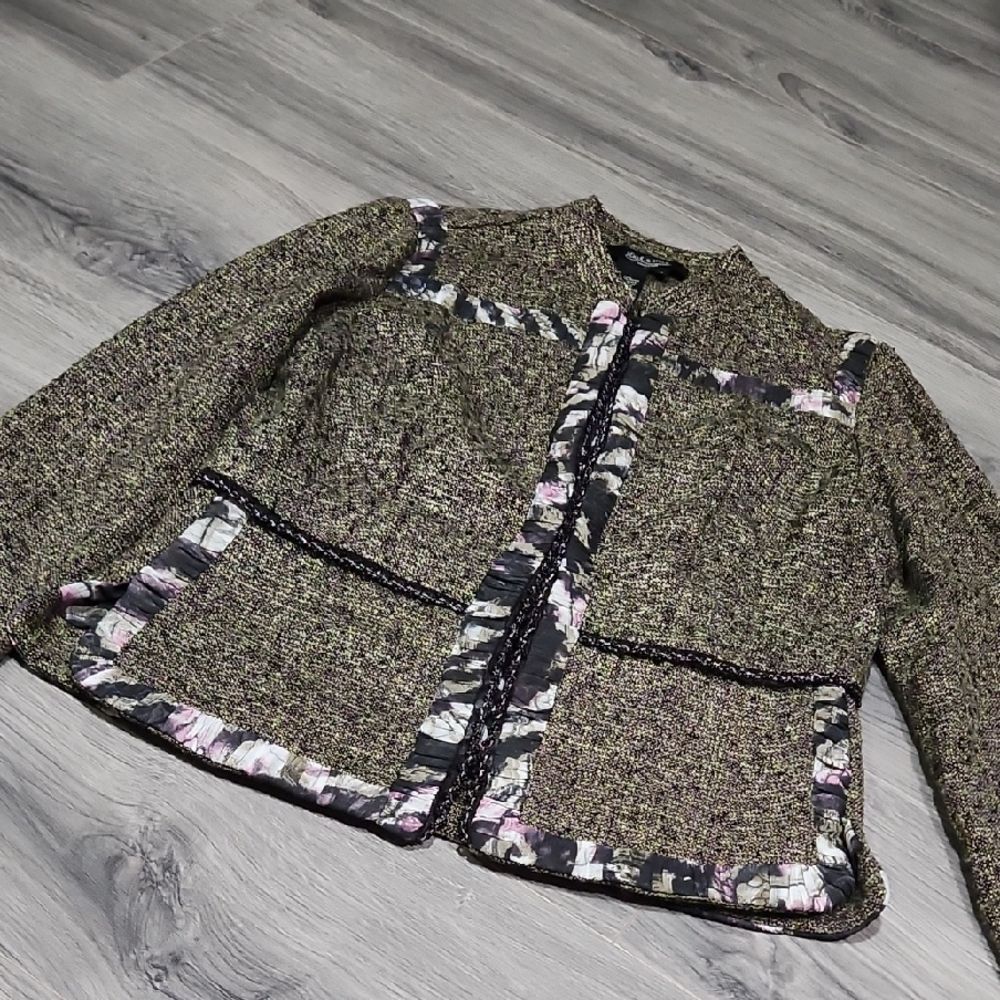 EUC Peck & Peck Tweed Lace Beaded Blazer